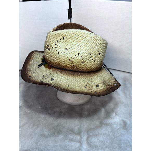 Western Straw Cowboy Hat With Bead Trim - Picture 2 of 9